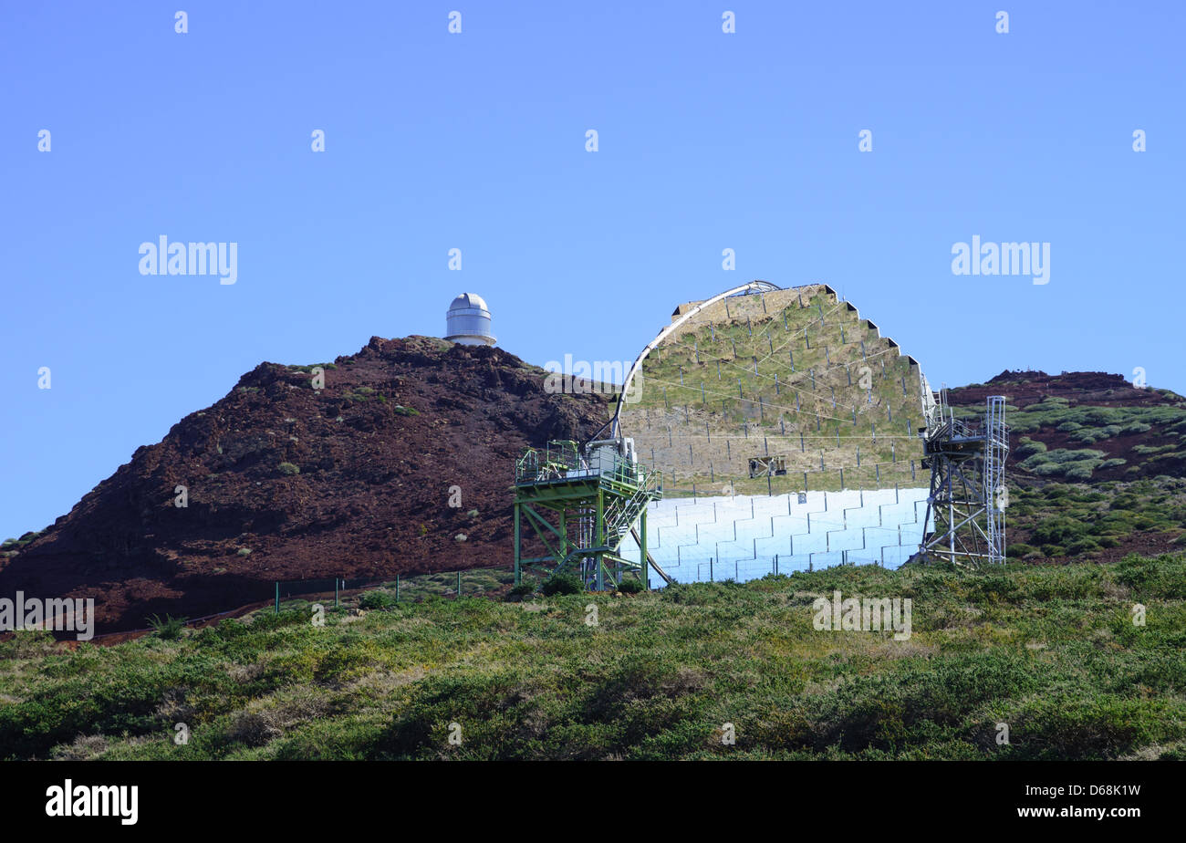 Observatorien in Los Muchachos. Das MAGIC Gamma Strahlung Telescope Array. Großen atmosphärischen Gamma-Ray Imaging Cherenkov. Stockfoto