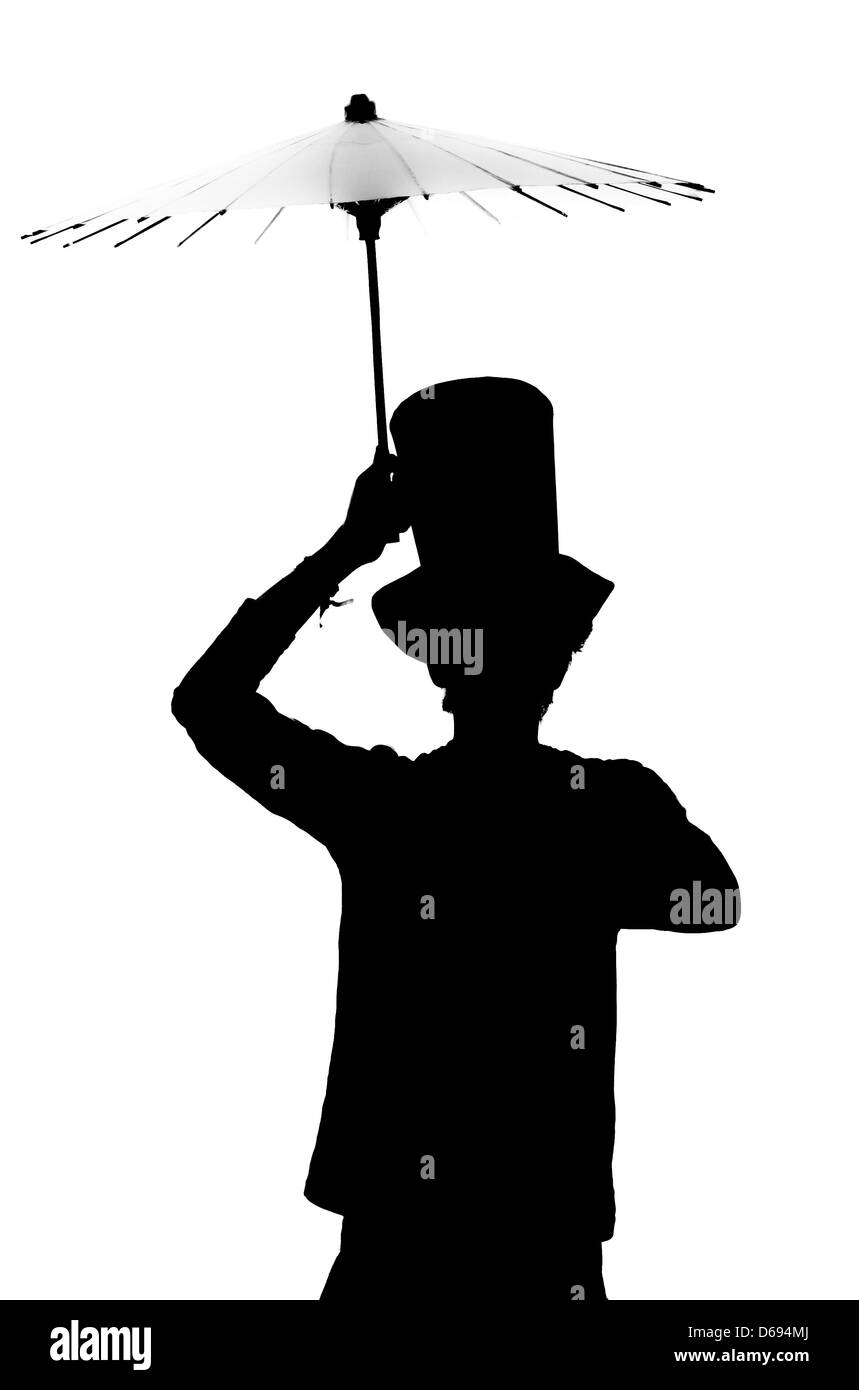 Silhouette Mann Mit Regenschirm Schwarzweiß-Stockfotos und -bilder - Alamy