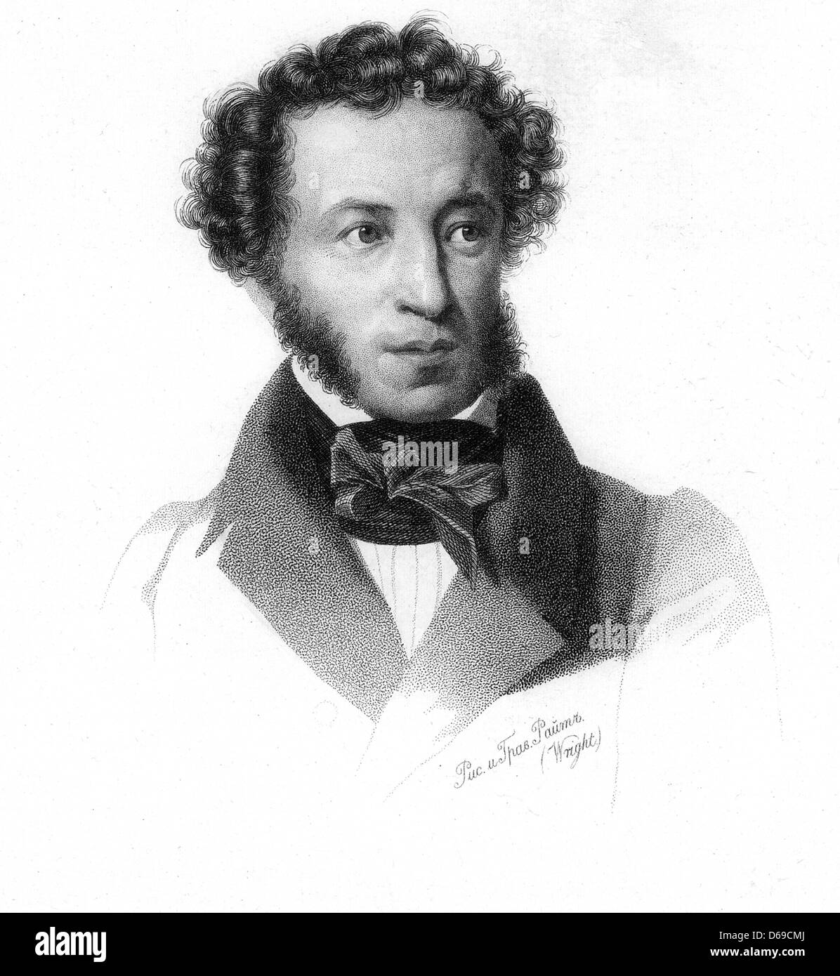 ALEXANDER PUSHKIN (1799-1837), russischer Dichter und Schriftsteller in einem 1837 Kupferstich von Thomas Wright Stockfoto