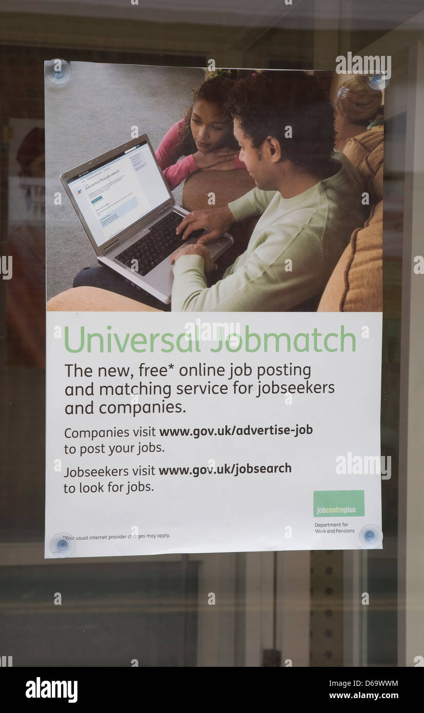 Stellenanzeige Zentrum für universelle Jobmatch Schema, England Stockfoto