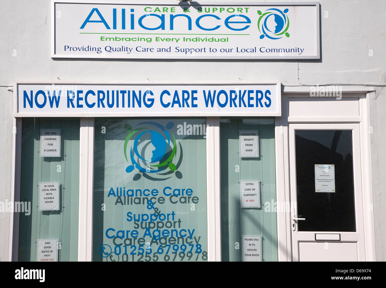 Allianz-Betreuung und Unterstützung Rekrutierung Betreuung Arbeiter Büro, Kirby Cross, Essex, England Stockfoto