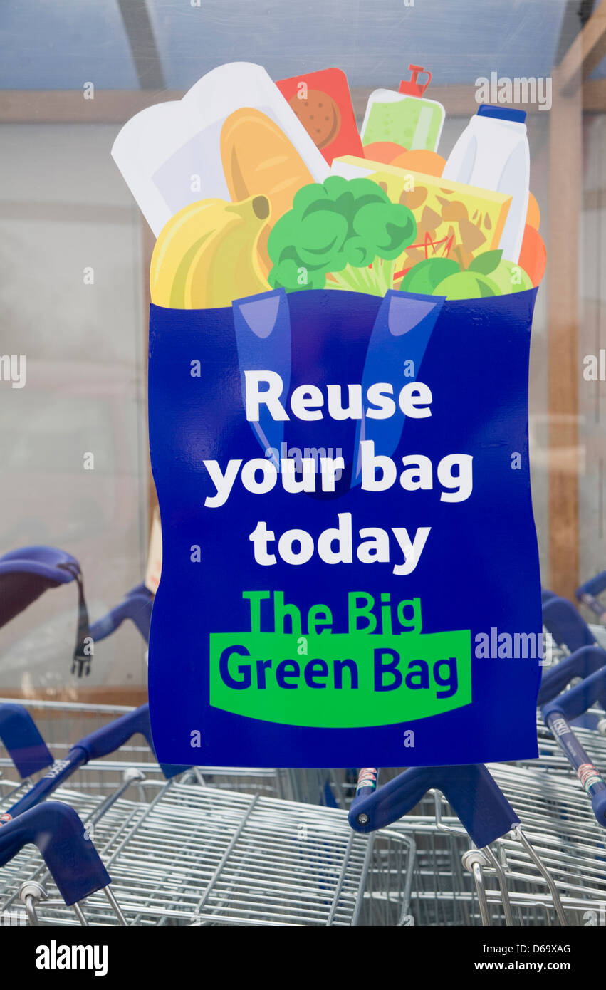 Tesco Green Bag wiederverwenden Schema Plakat Werbung, UK Stockfoto