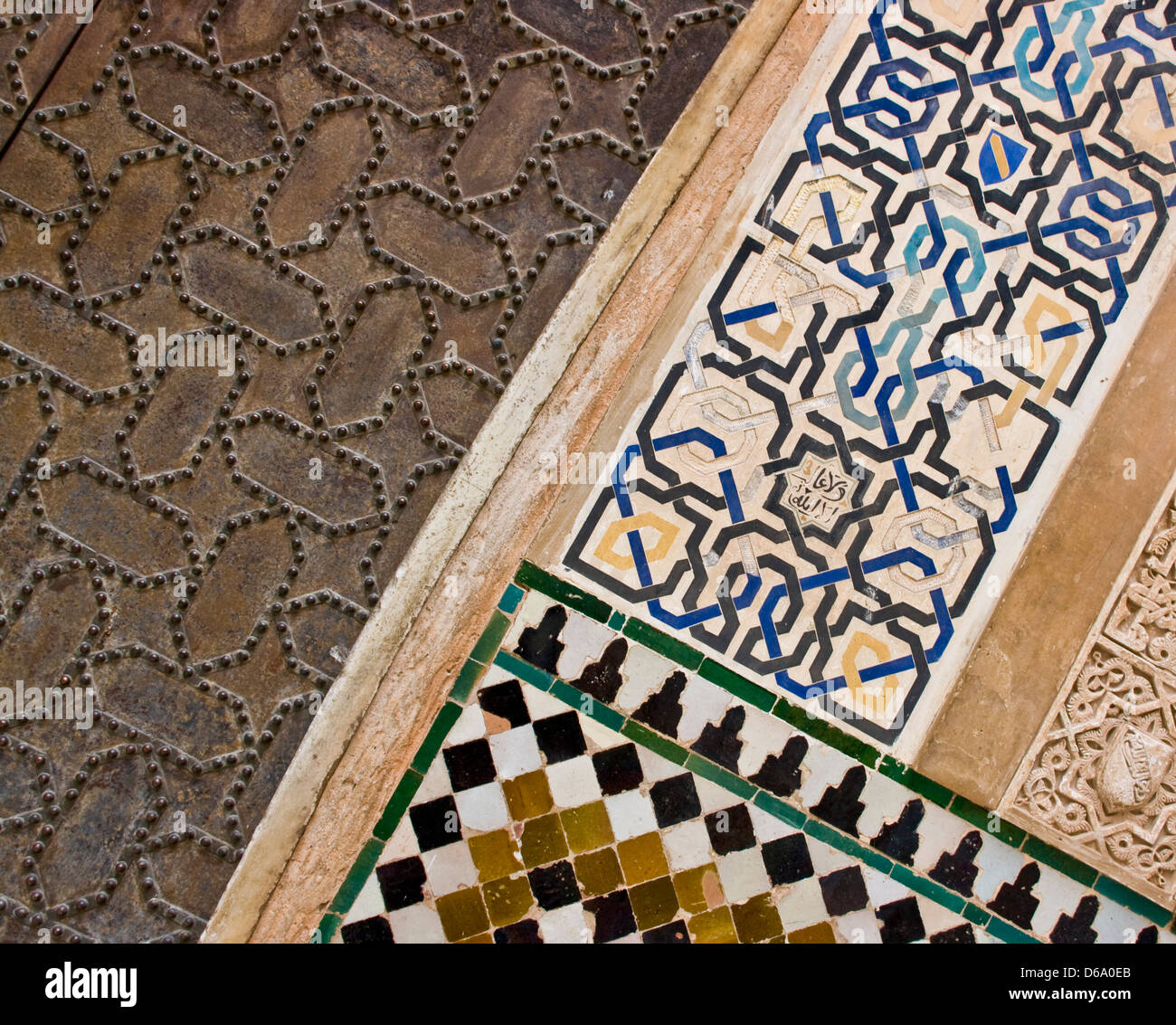 Kunstvolle Verzierung und eigelegten Cuarto Dorado Comares Palast Alhambra UNESCO-Welterbe site Granada Andalusien Spanien Stockfoto