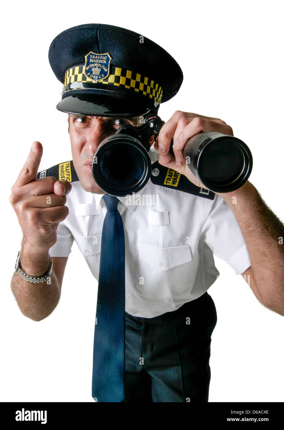 Schneiden Sie aus einem aggressiven Traffic Warden Studio Stockfoto