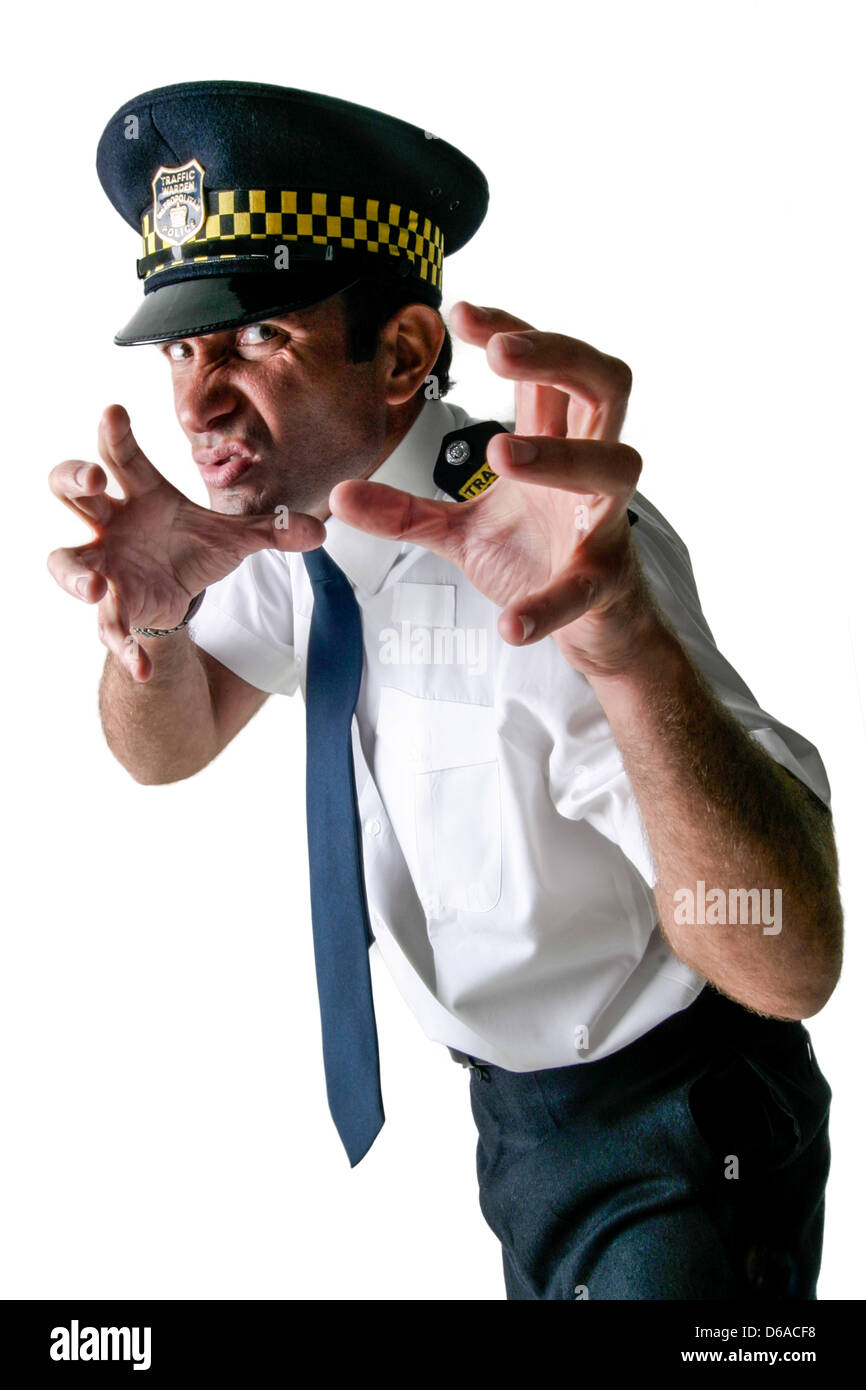 Schneiden Sie aus einem aggressiven Traffic Warden Studio Stockfoto