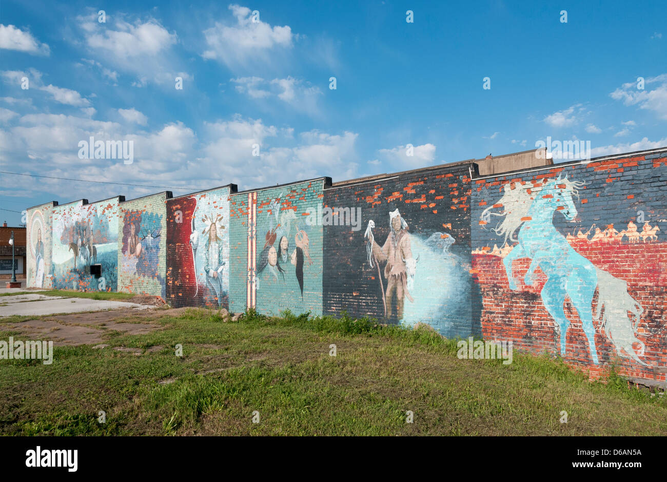 Oklahoma, Osage Nation Indianerreservat, Maismehl, Wandgemälde, indianischen Folklore. Stockfoto