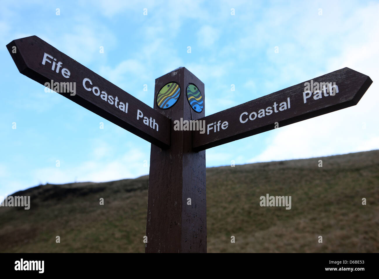 Zeichen für Fife Coastal Path Stockfoto
