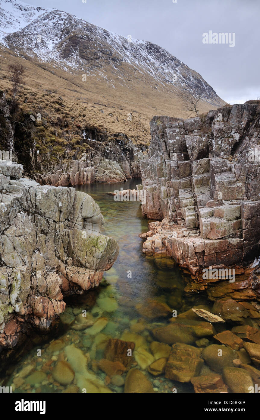 Schlucht auf dem Fluß Etive, Glen Etive, Schottisches Hochland, Schottland Stockfoto