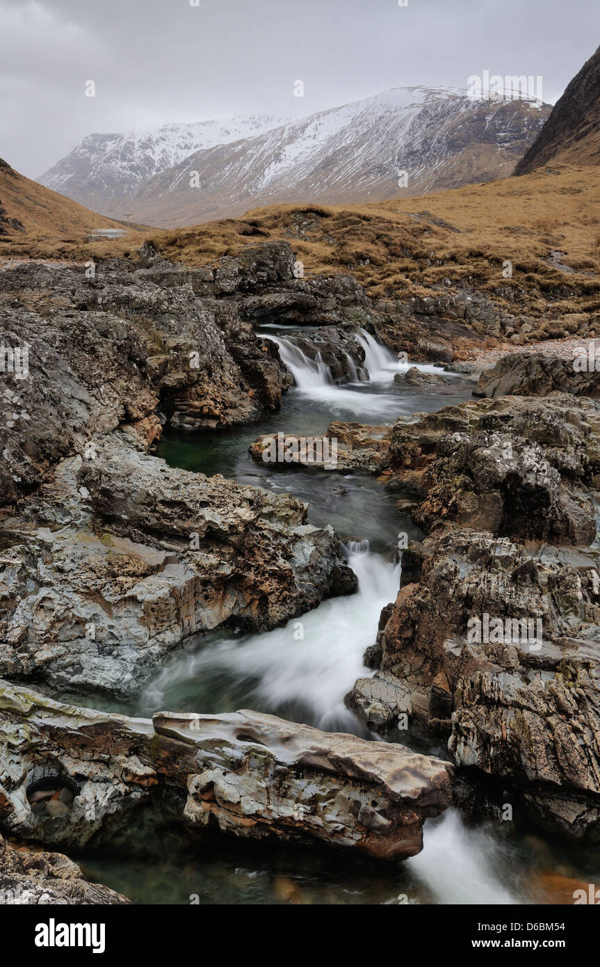 Wasserfälle am Fluss Etive, Glen Etive, Schottisches Hochland, Schottland Stockfoto