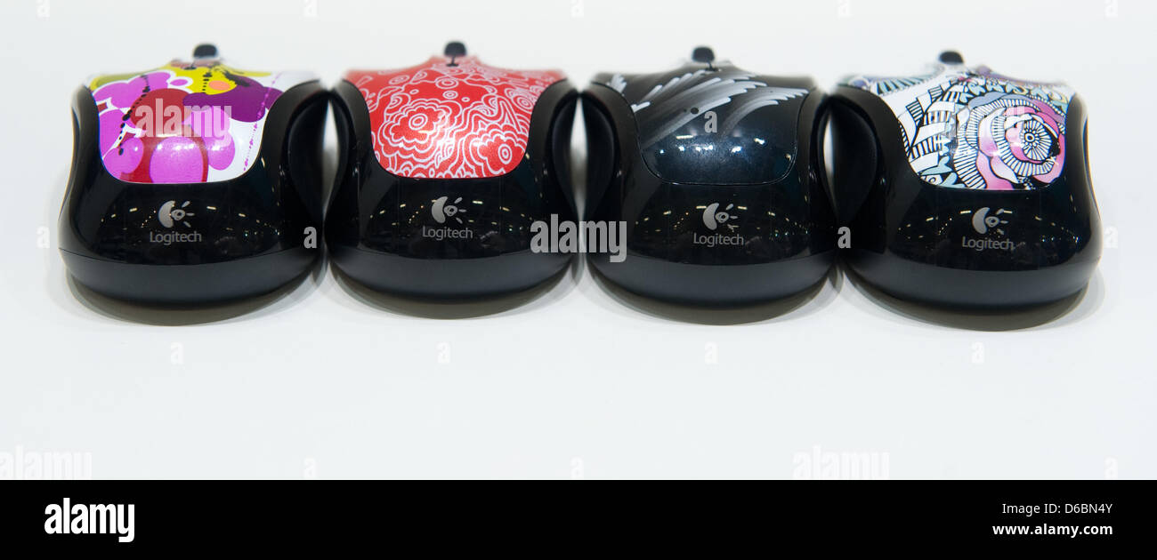Computer-Mäuse von Schweizer Elektronik-Hersteller Sennheiser sind auf dem Display an Unterhaltungselektronik und Haushaltsgeräte-Messe IFA (Internationale Funkausstellung Berlin, aka "Berlin Radio Show") in Berlin, Deutschland, 1. September 2012. Foto: Robert Schlesinger Stockfoto