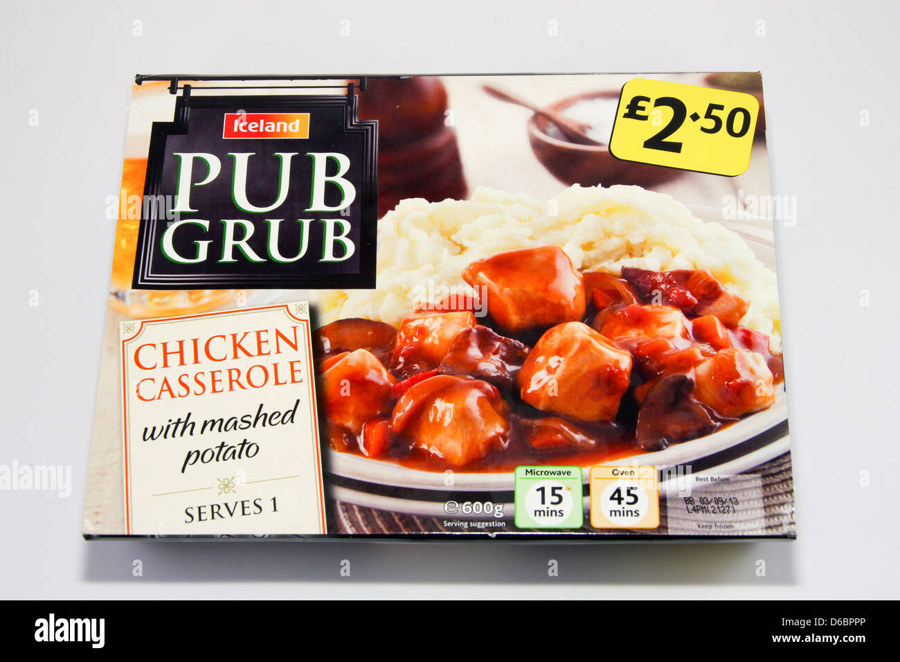 Island Pub Grub Reihe Hähnchen Kasserolle und Stampfkartoffeln Stockfoto