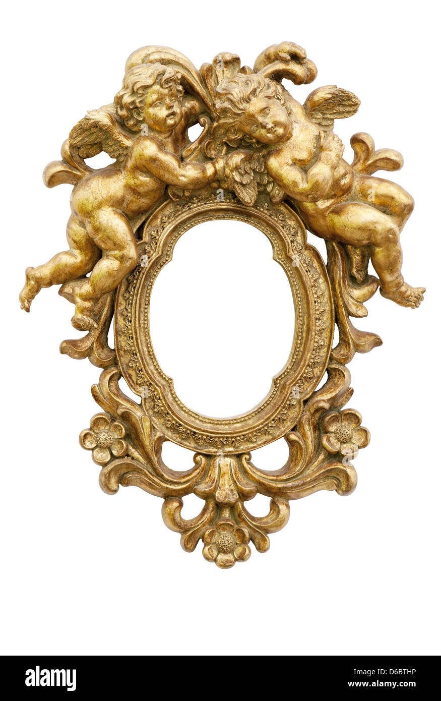 Kleiner Spiegel mit Engel in gold Stockfoto