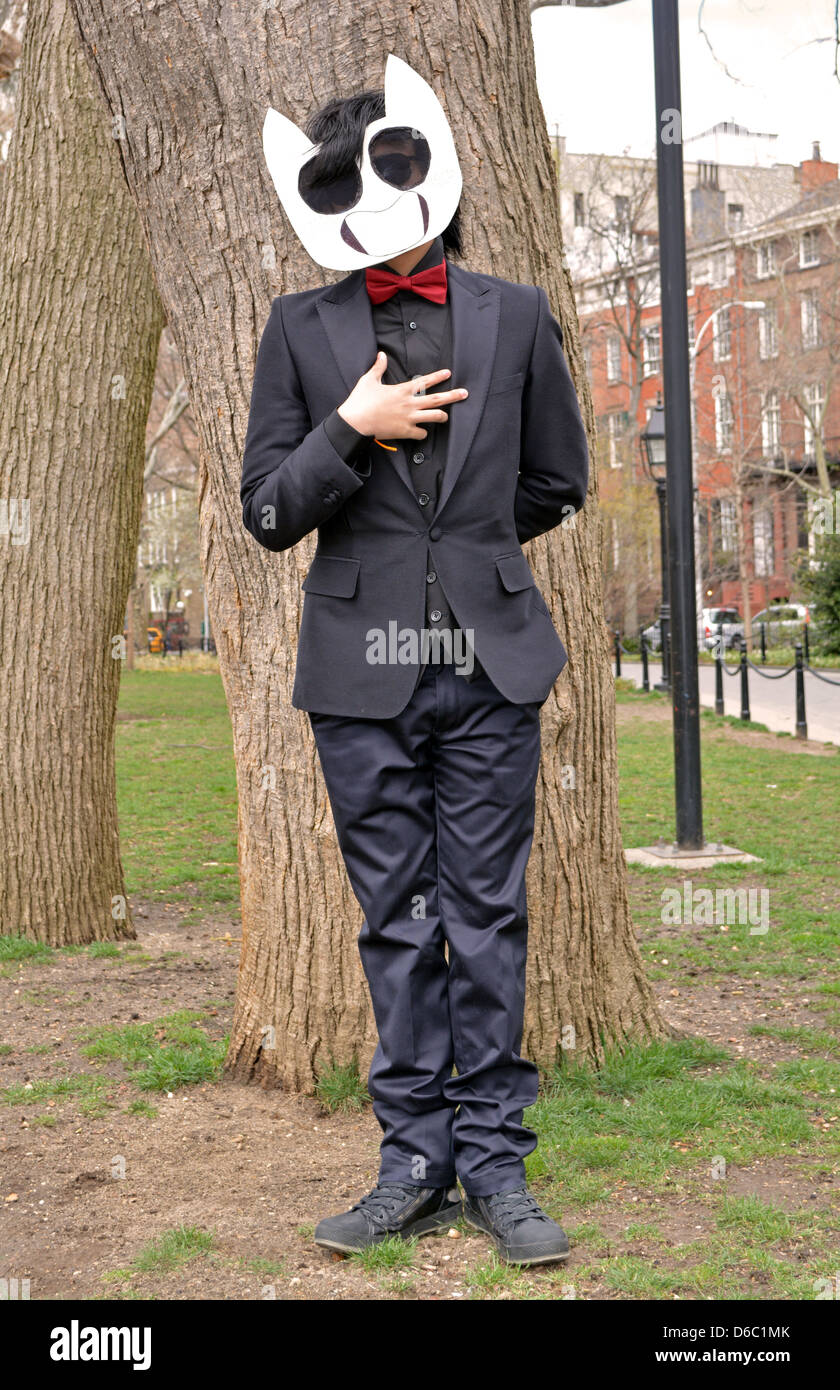 Junger Teenager Mann verkleidet als Zacharie aus dem Spiel aus bei einem Meetup in Greenwich Village. Stockfoto