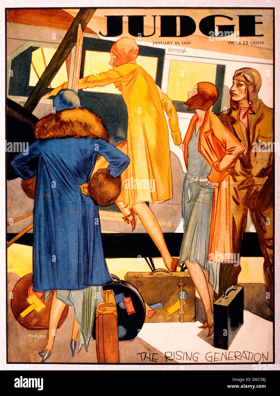 Frauen Flugzeug einsteigen, Richter "Die heranwachsende Generation", Illustration, Magazin, 1930 Stockfoto