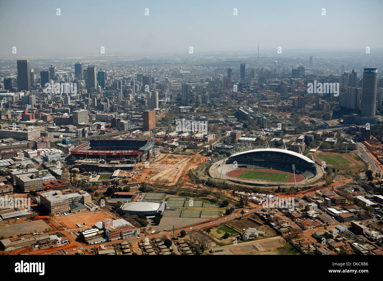 Luftaufnahme von Johannesburg Stadtbild zeigt Ellis Park Rugby und
