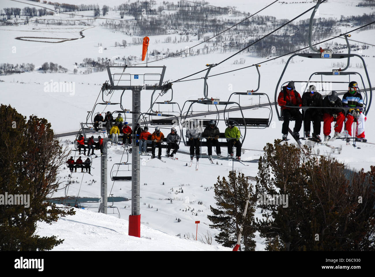 Sesselbahn im Skigebiet Jackson Hole, Wyoming Stockfoto