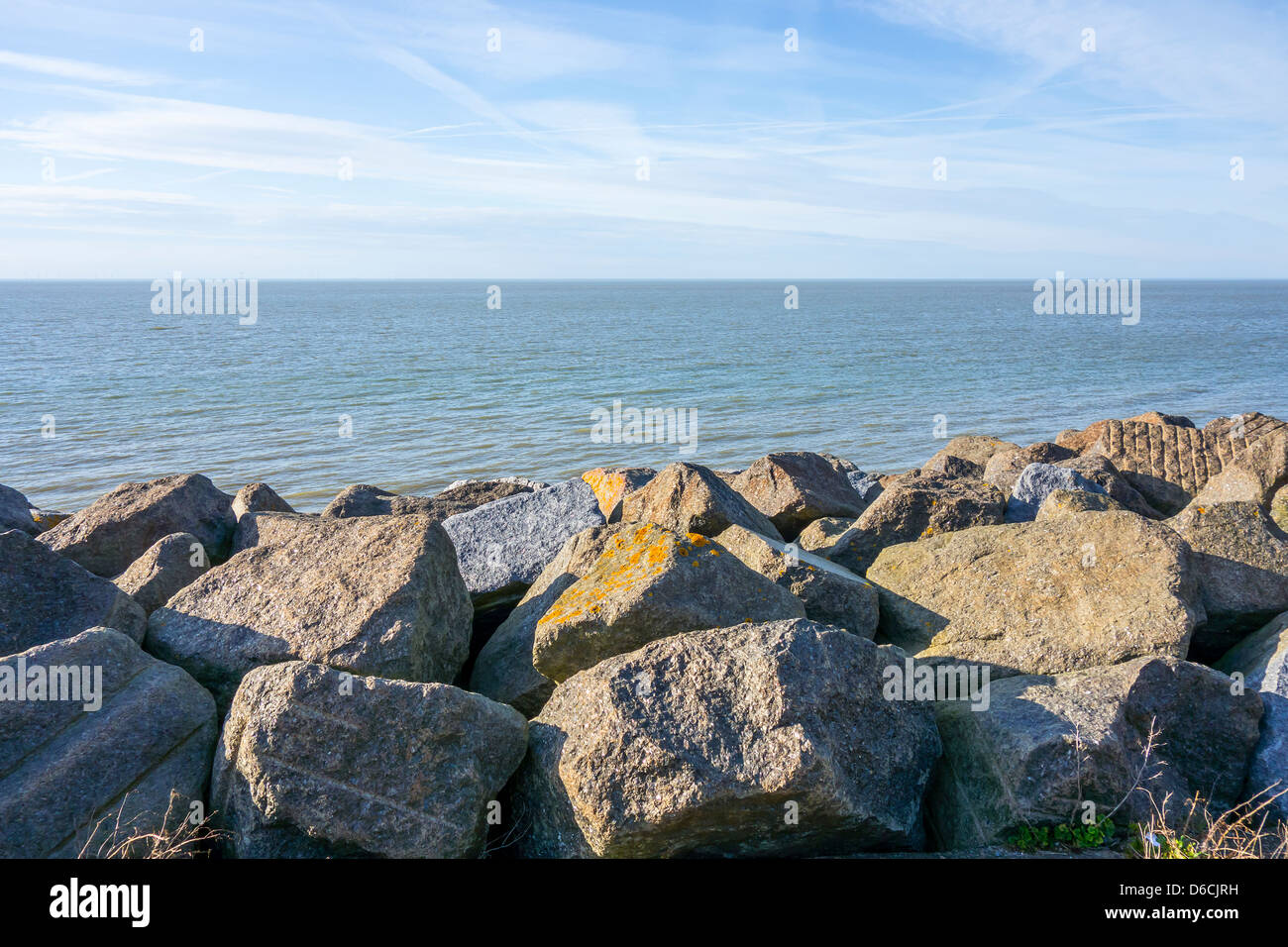 Küstenschutz Abwehrkräfte Reculver Kent England Stockfoto