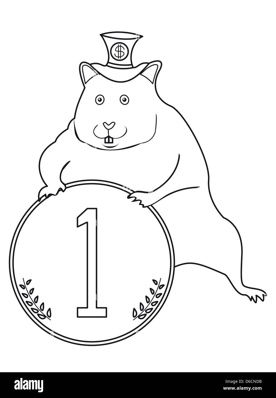 Hamster mit einer Münze, schwarz / weiß Stockfoto