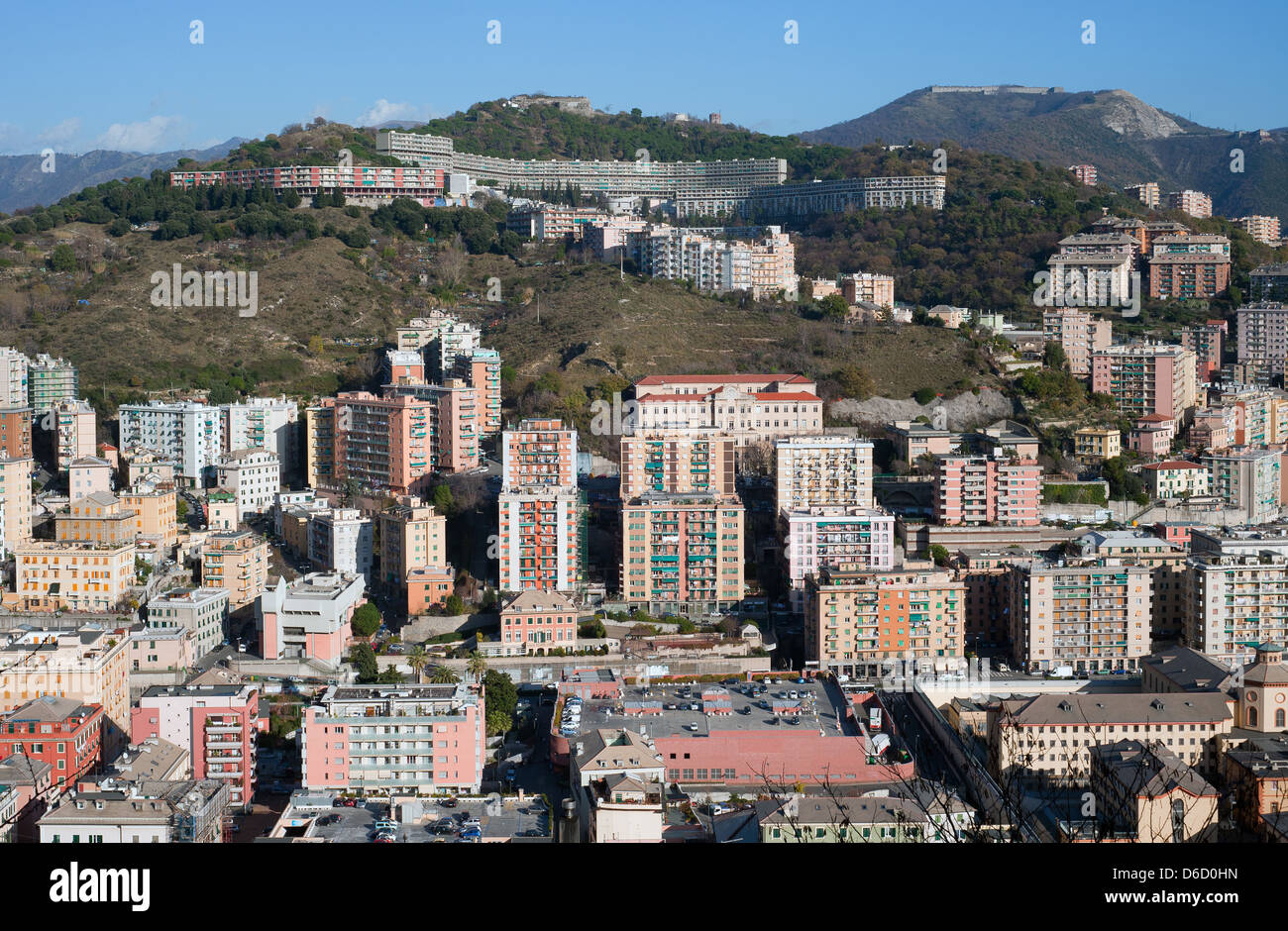 Genua, Italien, Blick auf das Wohngebiet zur Residenz Staglieno Forte di Quezzi Stockfoto
