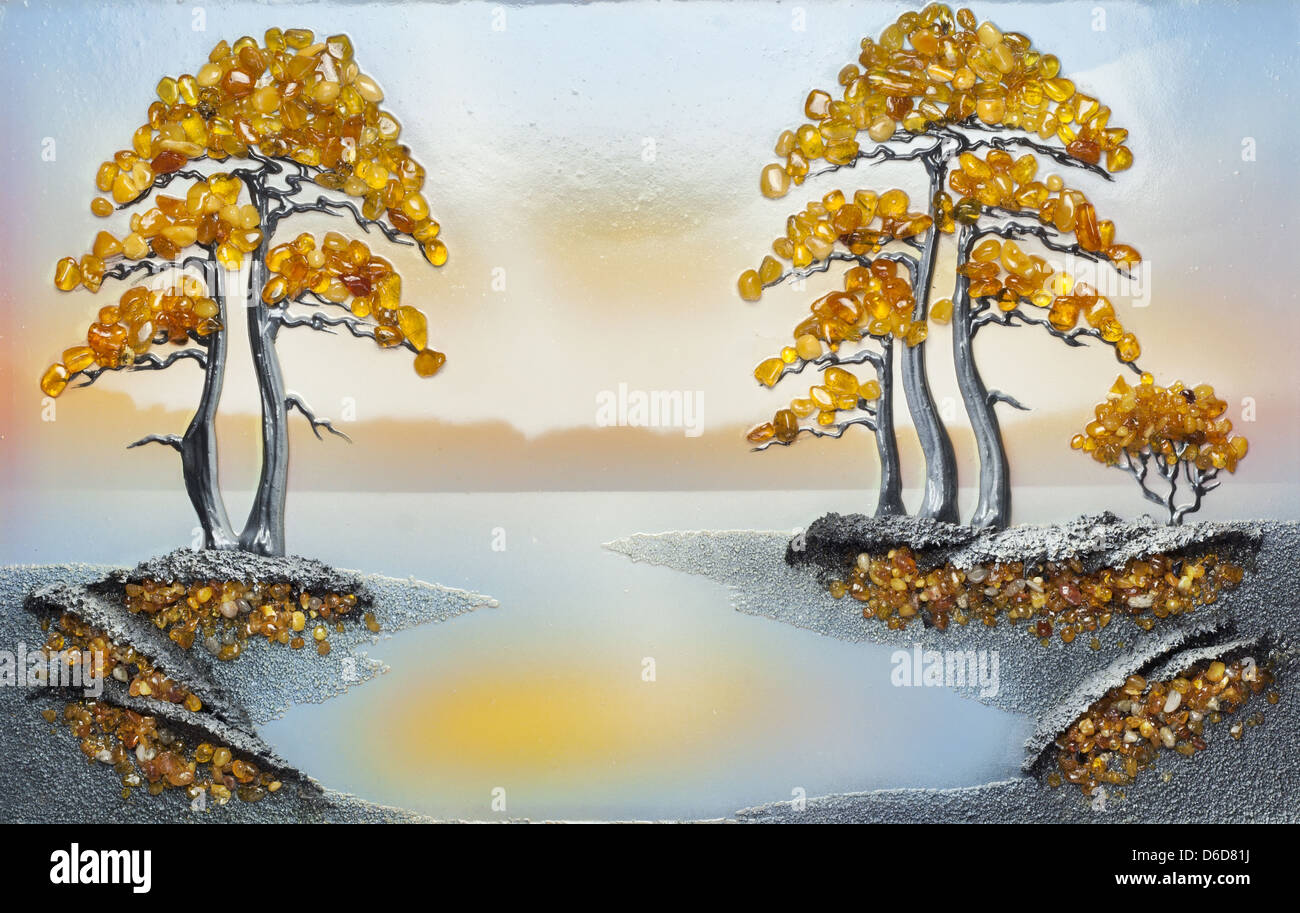 Handmade ein Bild aus Bernstein und Seesand Stockfoto