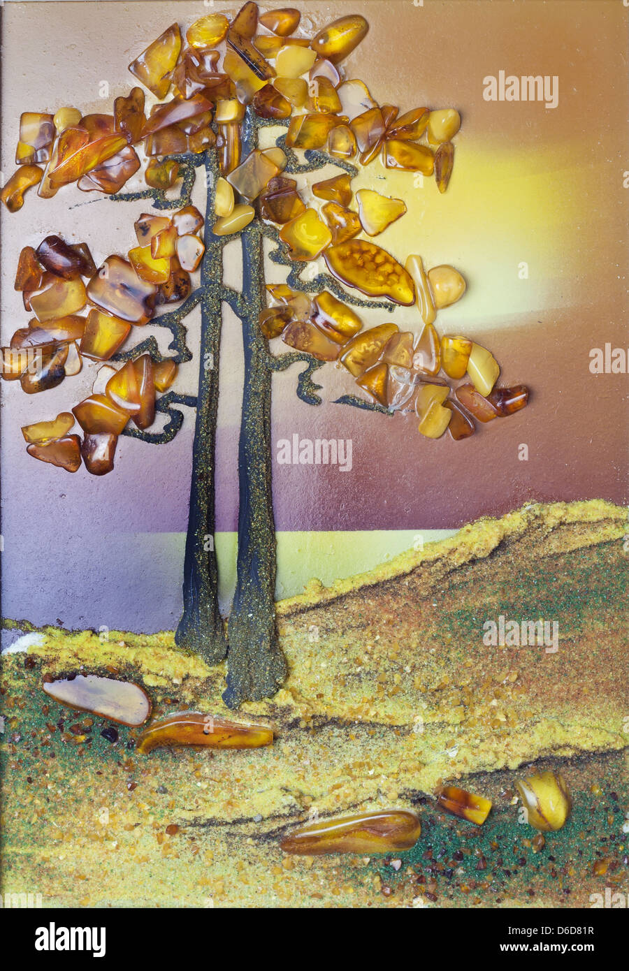 Handmade ein Bild aus Bernstein und Seesand Stockfoto