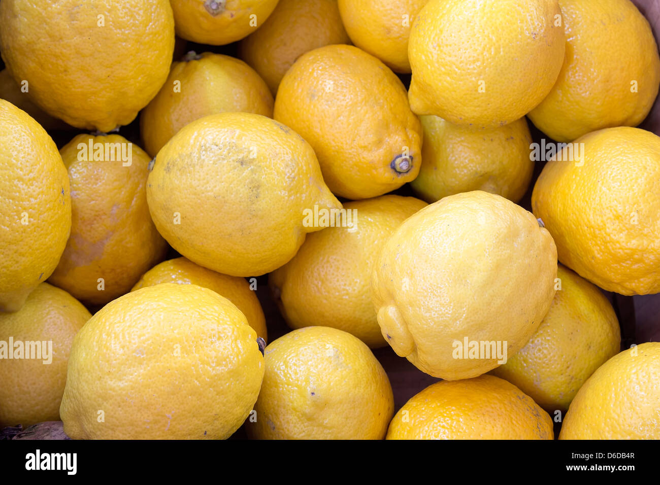 Gelbe Zitronen Zitrusfrüchte Closeup Hintergrund Stockfoto