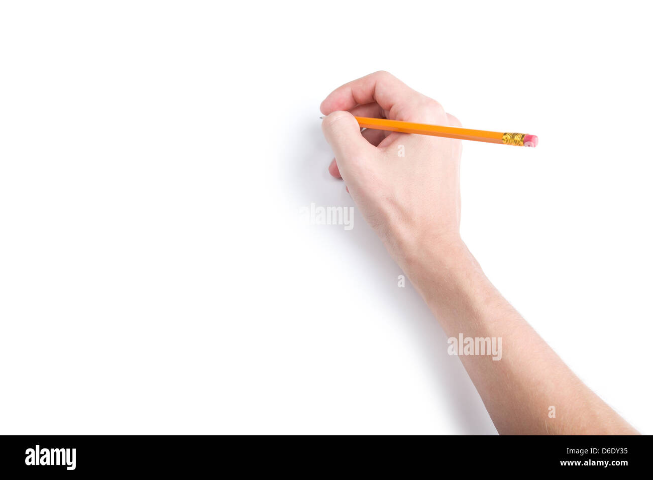Hand mit Bleistift mit Exemplar Stockfoto