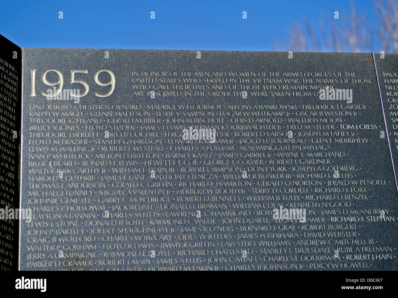 Nahaufnahme des Fensters das Vietnam Veterans Memorial in Washington, D.C. zeigt die ersten Opfer des Krieges im Jahr 1959 am Sonntag, den 15. Januar 2012..Credit: Ron Sachs / CNP Stockfoto