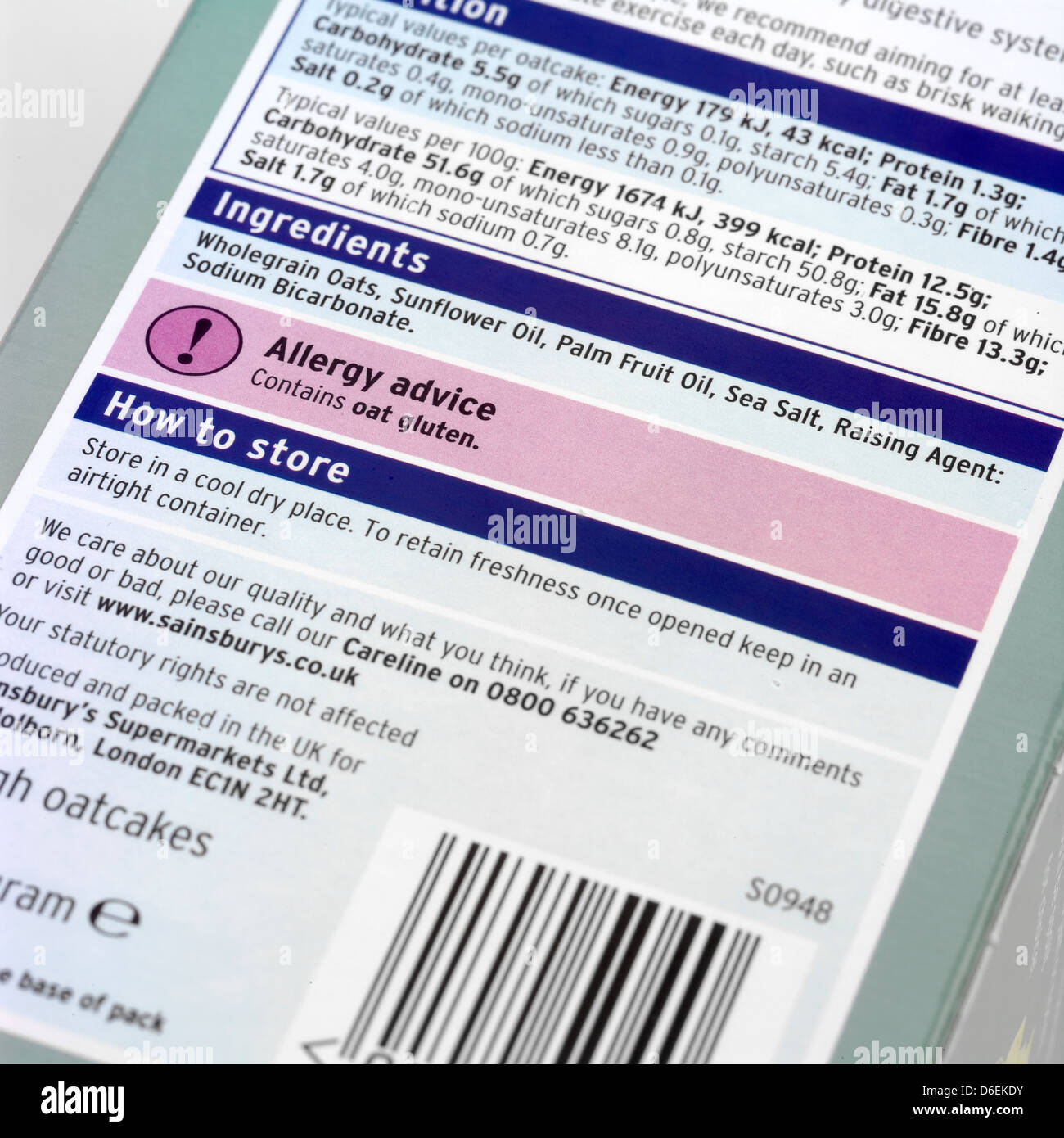 Allergie-Beratung auf der Verpackung Stockfoto