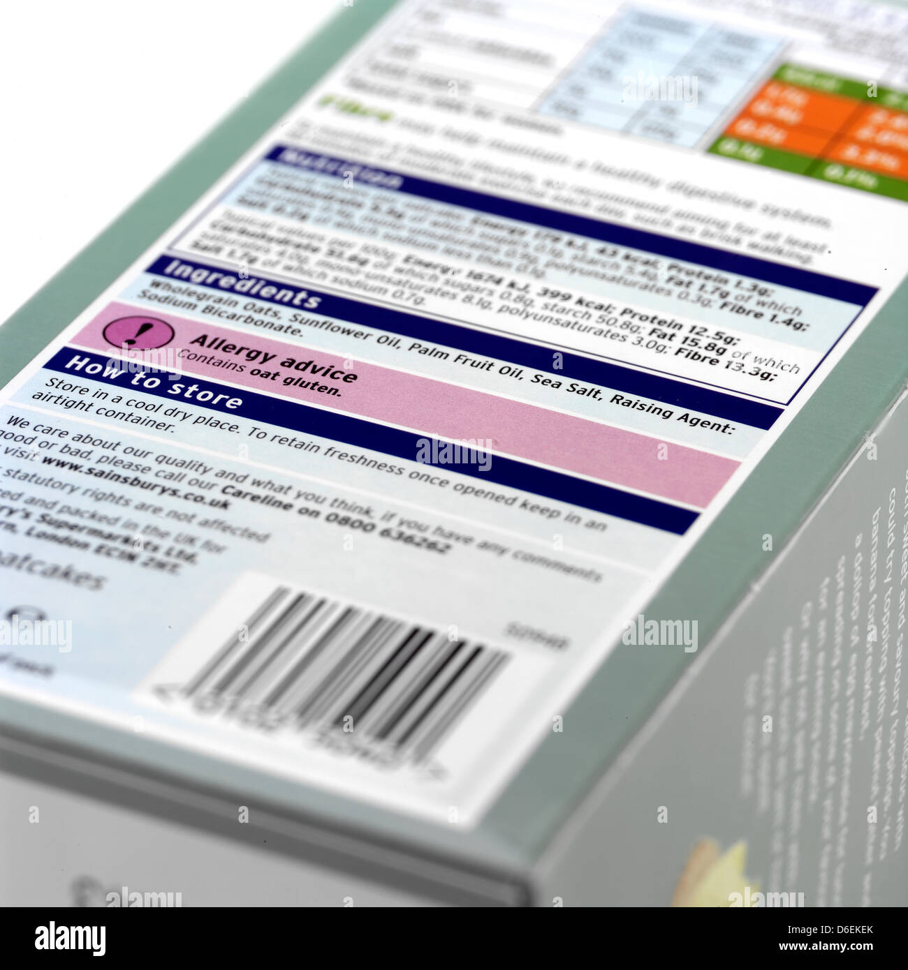 Allergie-Beratung auf der Verpackung Stockfoto