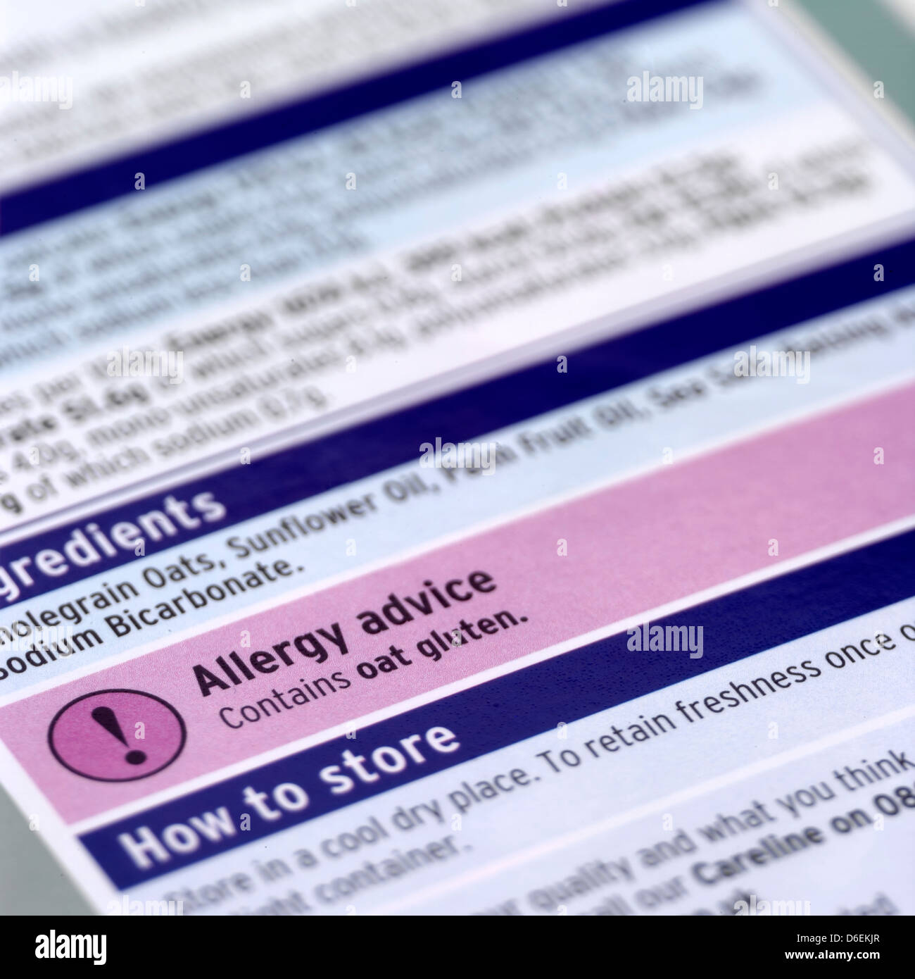 Allergie-Beratung auf der Verpackung Stockfoto