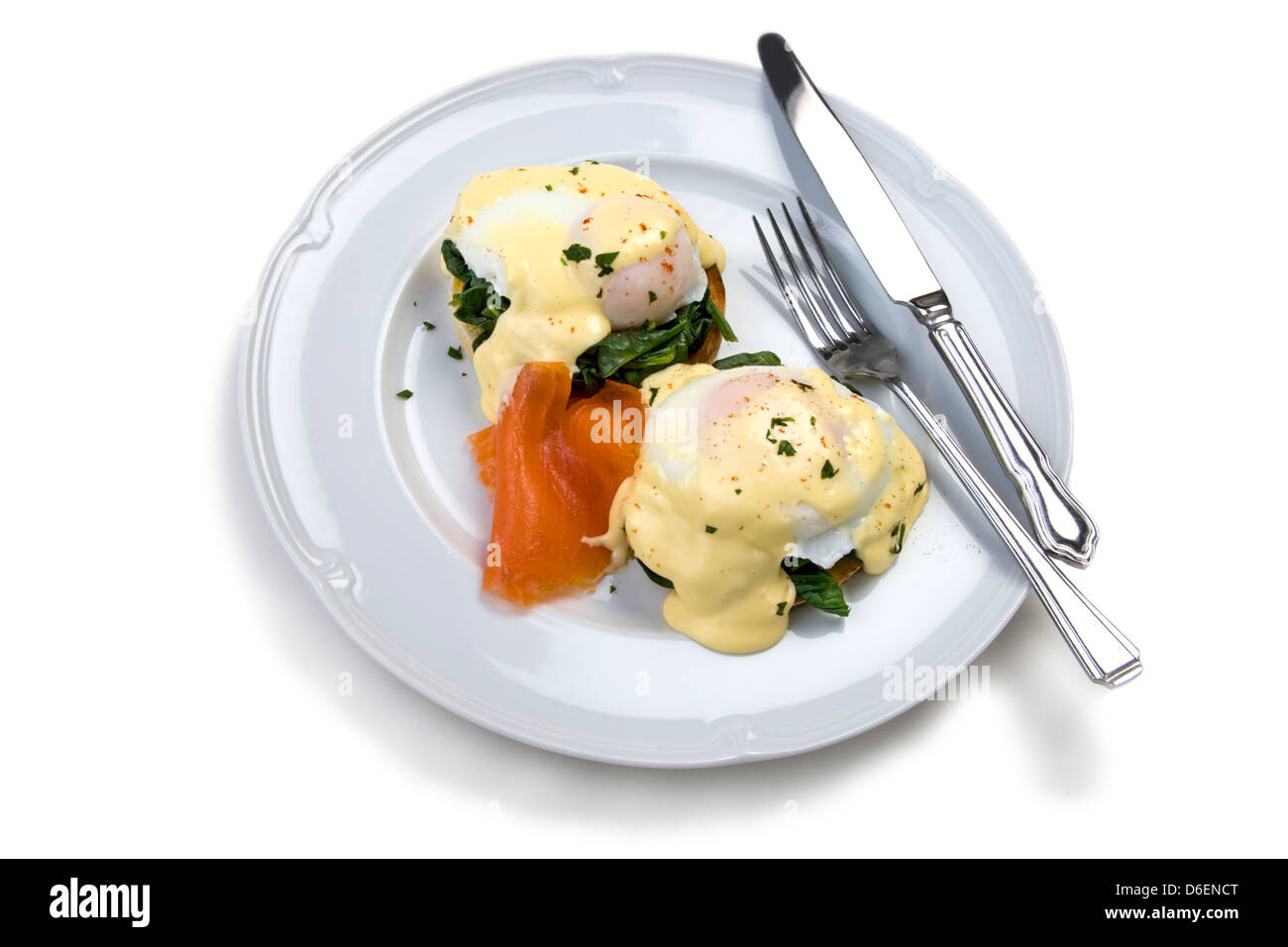Eggs Benedict und Räucherlachs Stockfoto