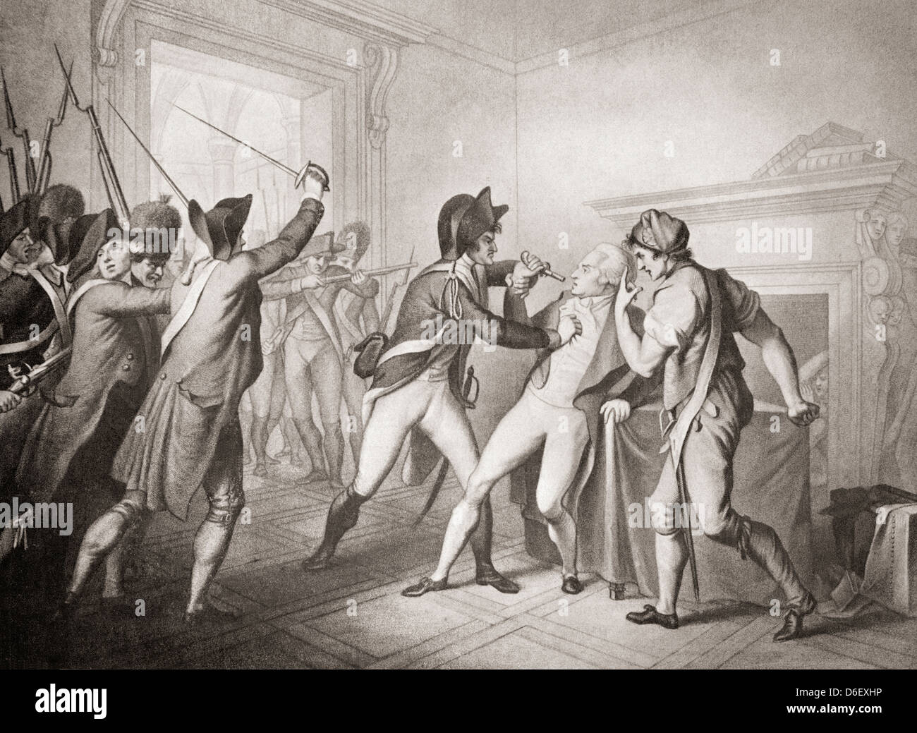 Die verhaftung von Robespierre. François Maximilien Marie Isidore de Robespierre, 1758 - 1794. Der französische Jurist und Politiker. Stockfoto