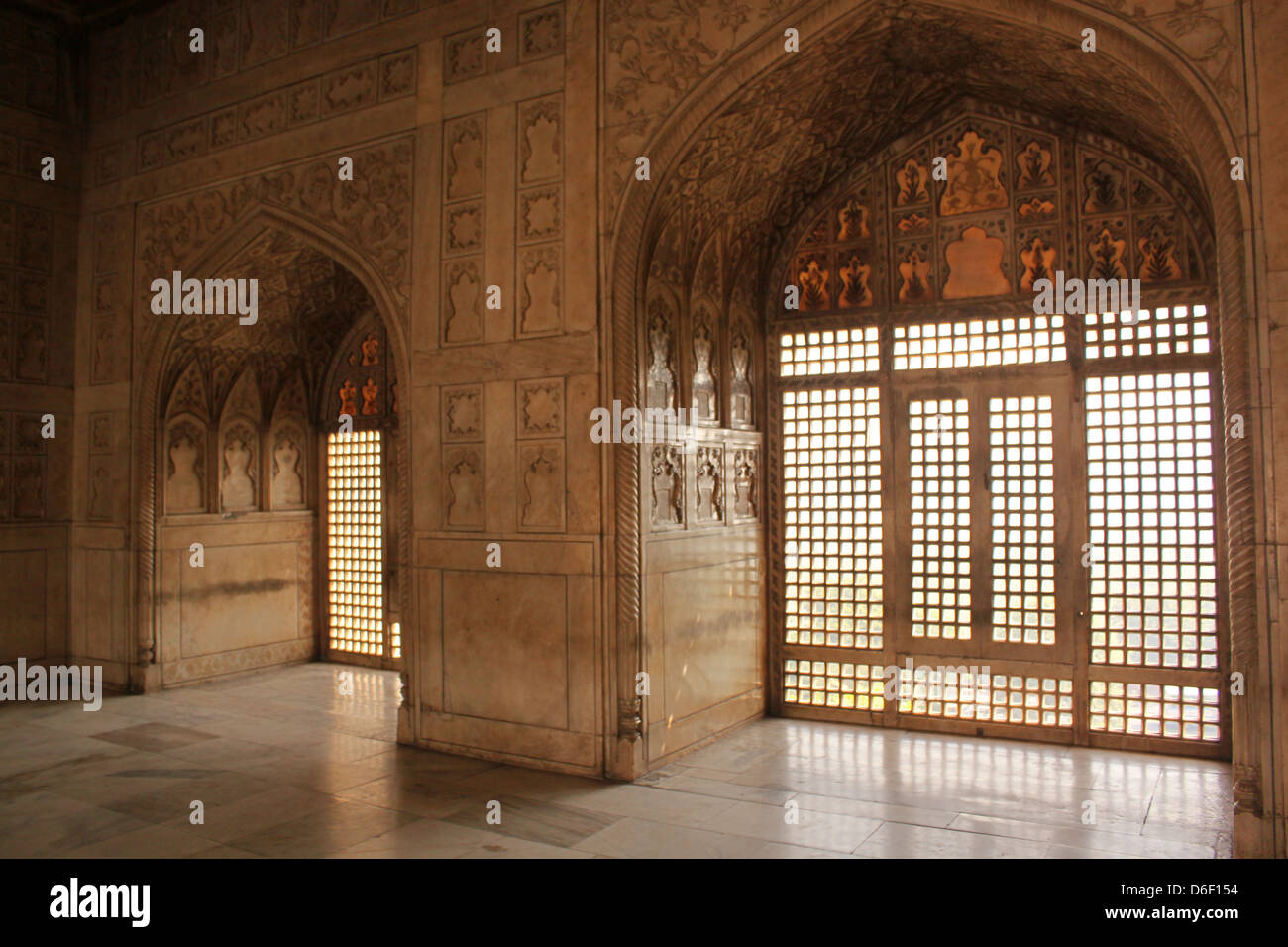 Verzierten Innenräume der Agra Fort UNESCO World Heritage Site Agra, Uttar Pradesh, Indien Stockfoto