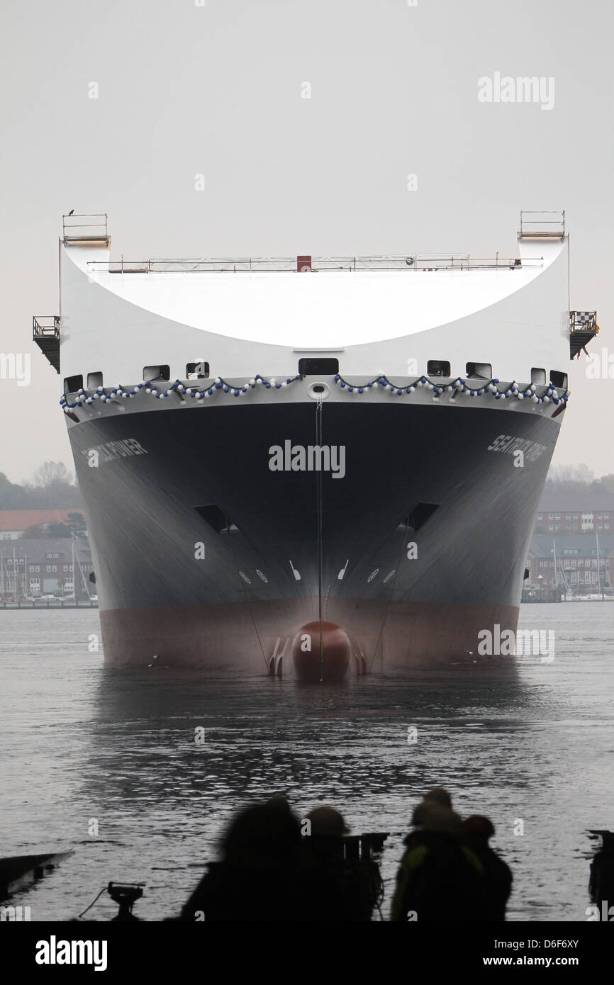Flensburg, Deutschland, Start, der neue RoRo-Fähre Sitz Ruck macht gestartet wird Stockfoto