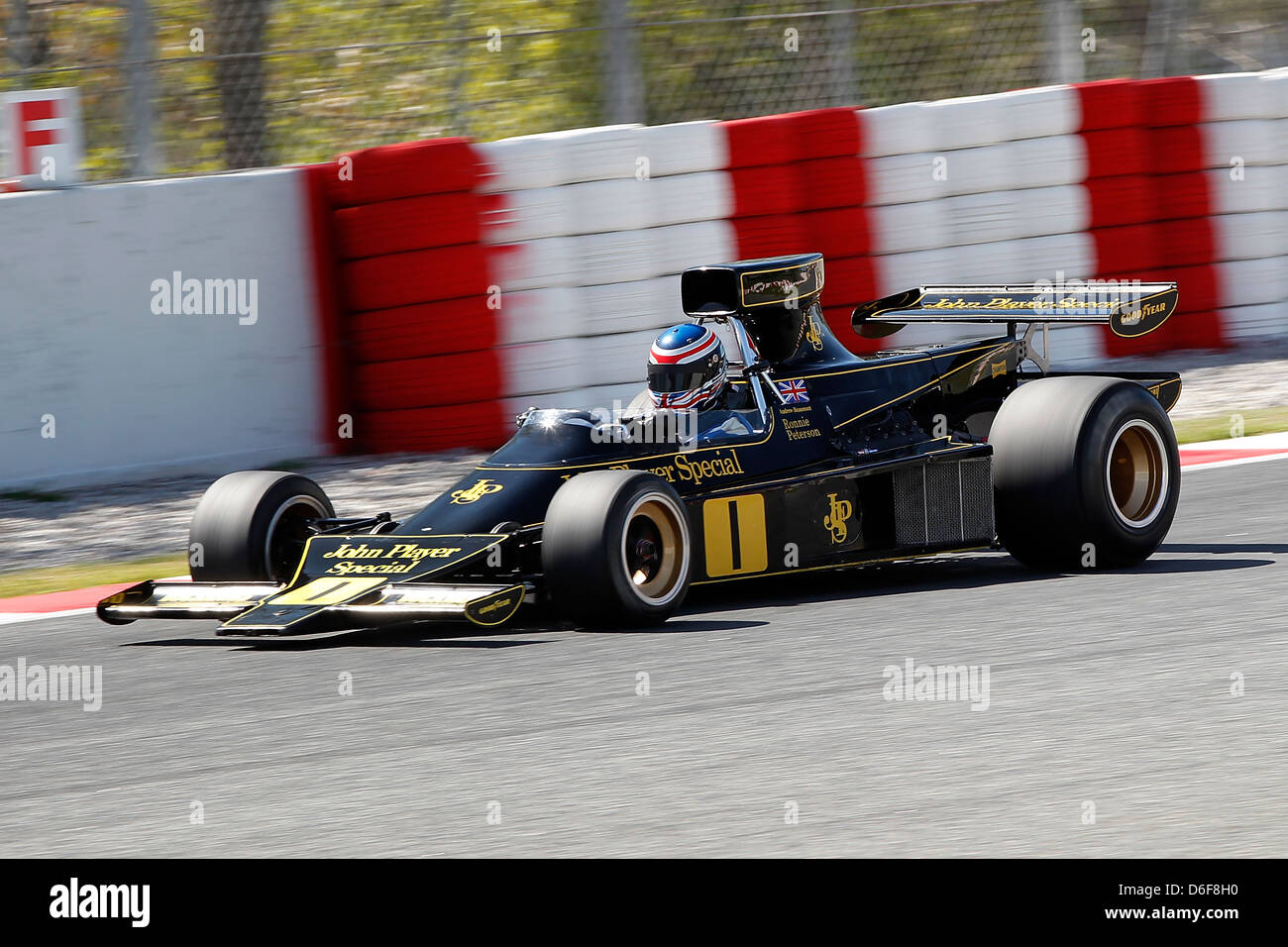 FIA Masters historische Formel1 Rennen in Montmelo 12. April 2013 - Andrew Beaumont im Jahr 1974 Lotus 76/1 Stockfoto