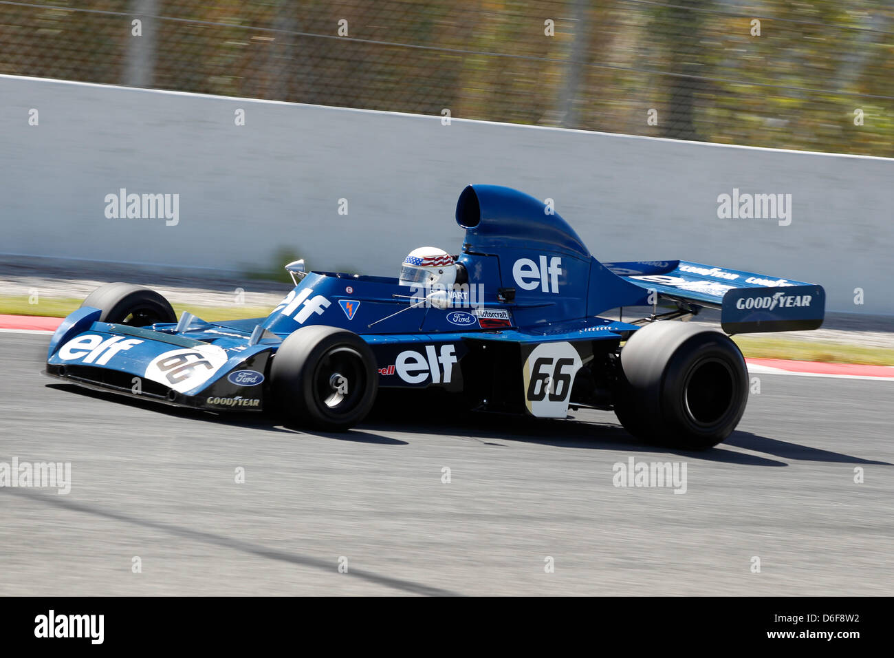 FIA Masters historische Formel1 Rennen in Montmelo 12. April 2013 - John Delane in 1973 Tyrell 006 Stockfoto