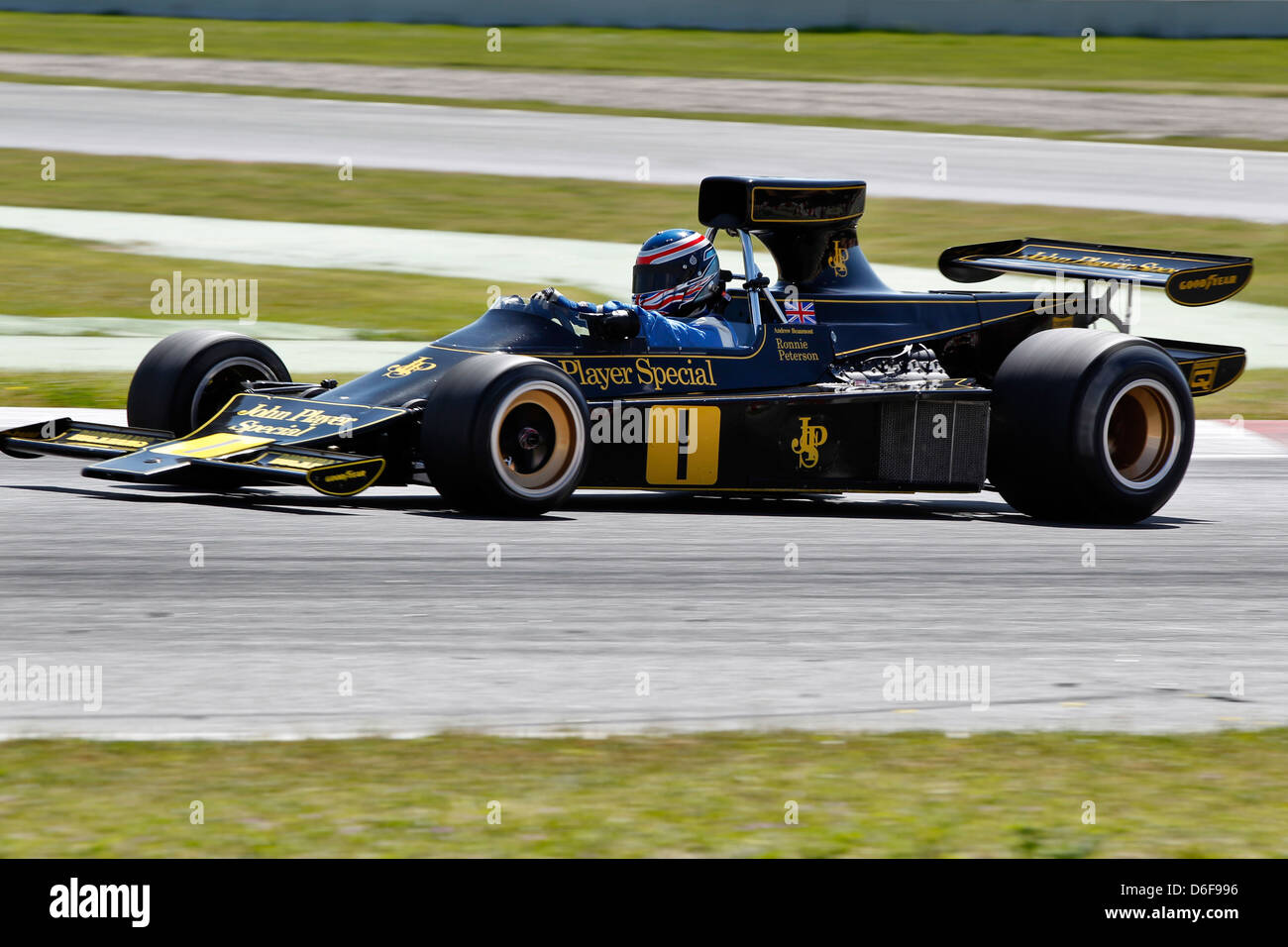 FIA Masters historische Formel1 Rennen in Montmelo 12. April 2013 - Andrew Beaumont im Jahr 1974 Lotus 76/1 Stockfoto