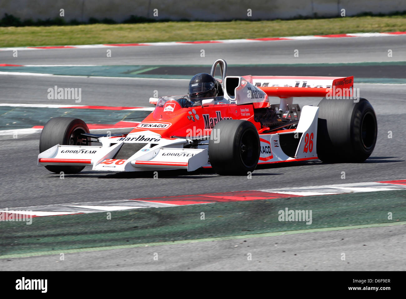 FIA Masters historische Formel1 Rennen in Montmelo 12. April 2013 - Frank Löwen im Jahr 1978 McLaren M26 Stockfoto