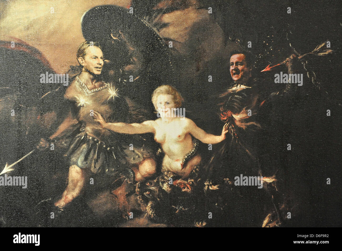 Percy Street, London, UK. 17. April 2013.  "In Your Dreams" – Ben Moore. Eine neue Ausstellung, die Erforschung alternativer Porträts von den späten Baroness Thatcher, öffnet am Londoner Galerie anders, mit 10 für 10 Tage mit dem Thema No10 binden ausstellenden Künstlern. Stockfoto