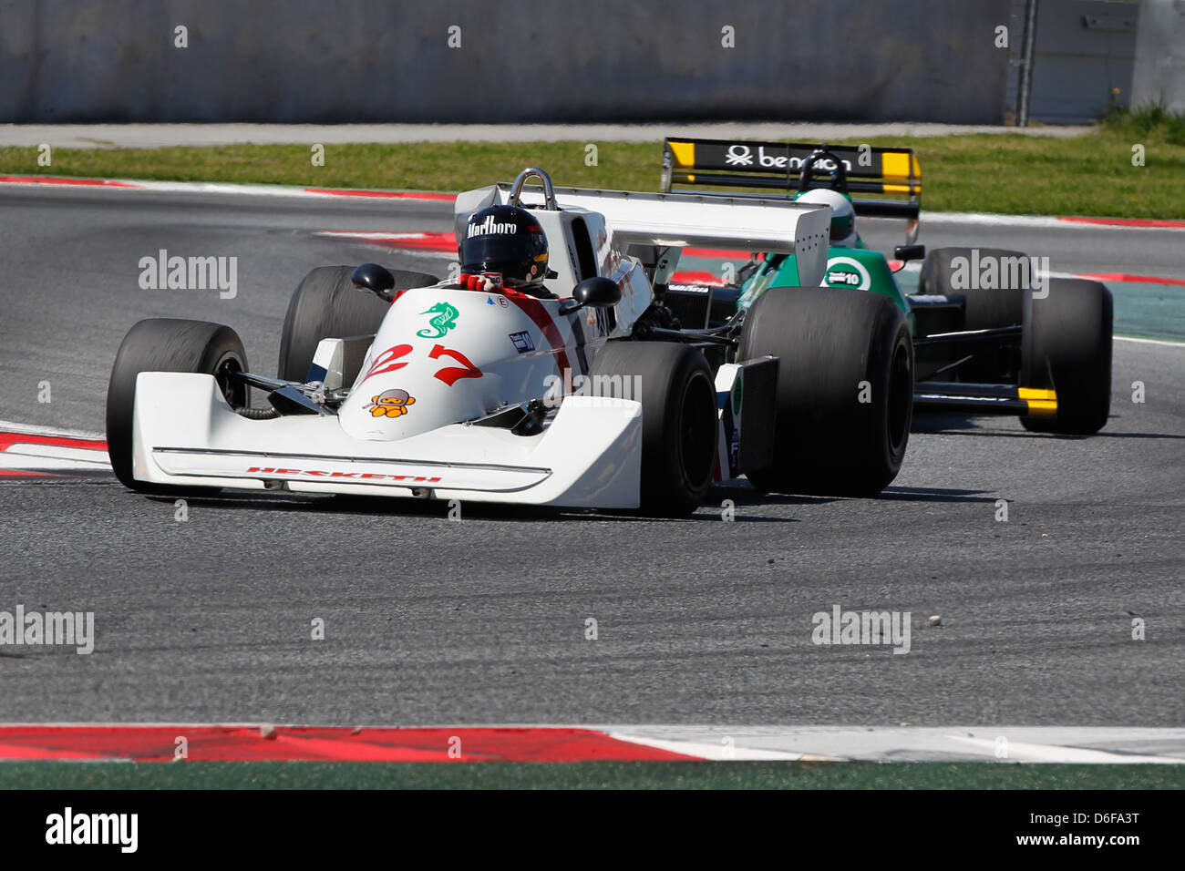 FIA Masters historische Formel1 Rennen in Montmelo 12. April 2013 - Rick Carlino in 1975 Hesketh 308 C Stockfoto