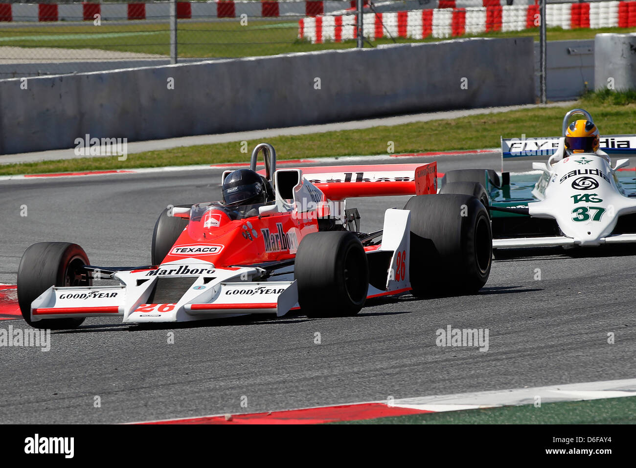 FIA Masters historische Formel1 Rennen in Montmelo 12. April 2013 - Frank Löwen im Jahr 1978 McLaren M26 Stockfoto