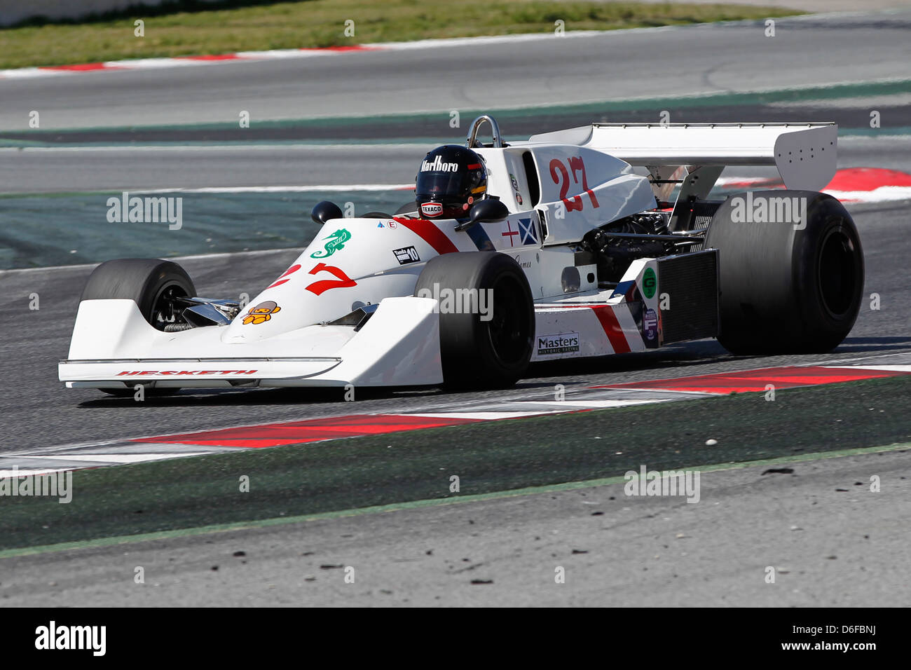 FIA Masters historische Formel1 Rennen in Montmelo 12. April 2013 - Rick Carlino in 1975 Hesketh 308 C Stockfoto