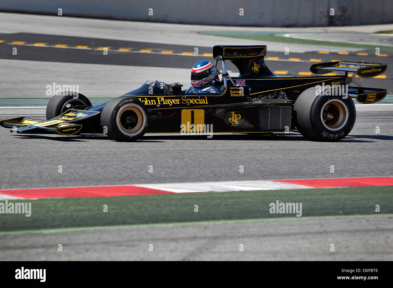 FIA Masters historische Formel1 Rennen in Montmelo 12. April 2013 - Andrew Beaumont im Jahr 1974 Lotus 76/1 Stockfoto