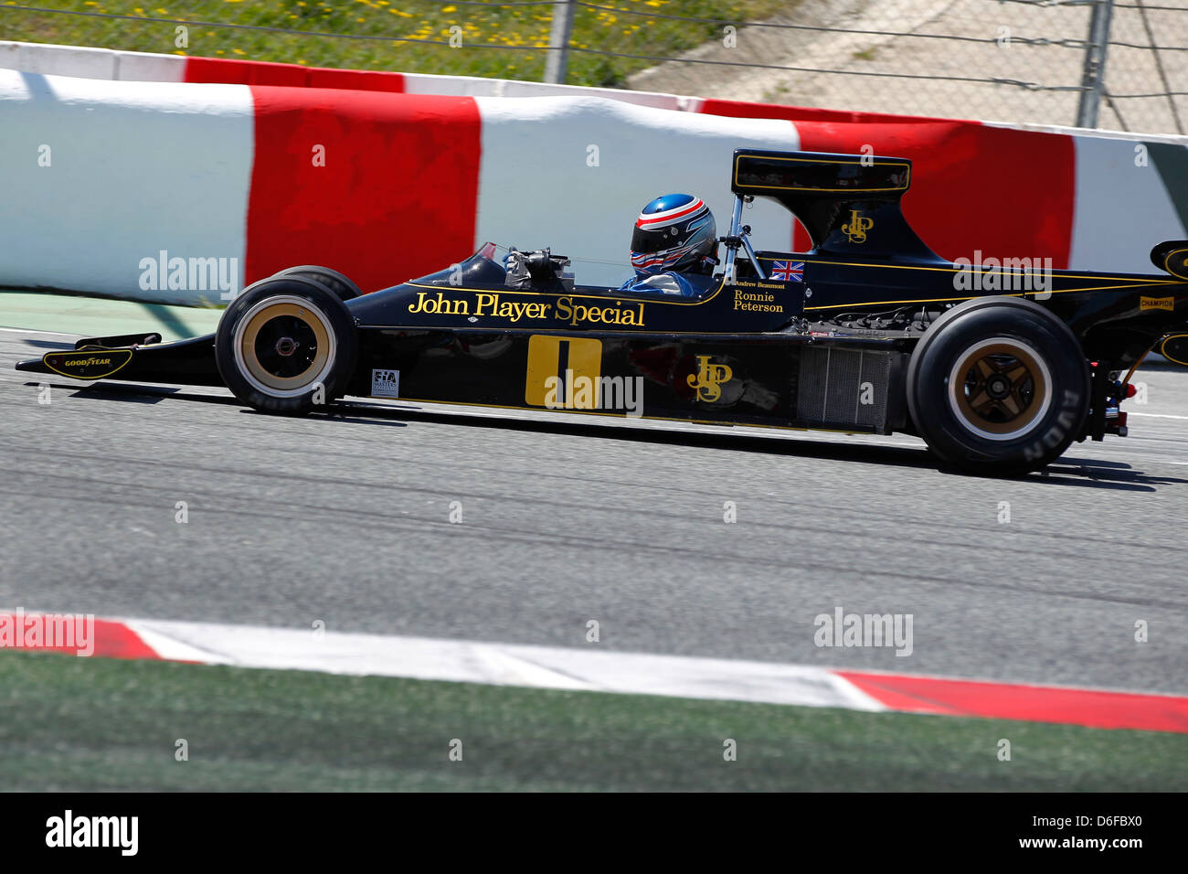 FIA Masters historische Formel1 Rennen in Montmelo 12. April 2013 - Andrew Beaumont im Jahr 1974 Lotus 76/1 Stockfoto