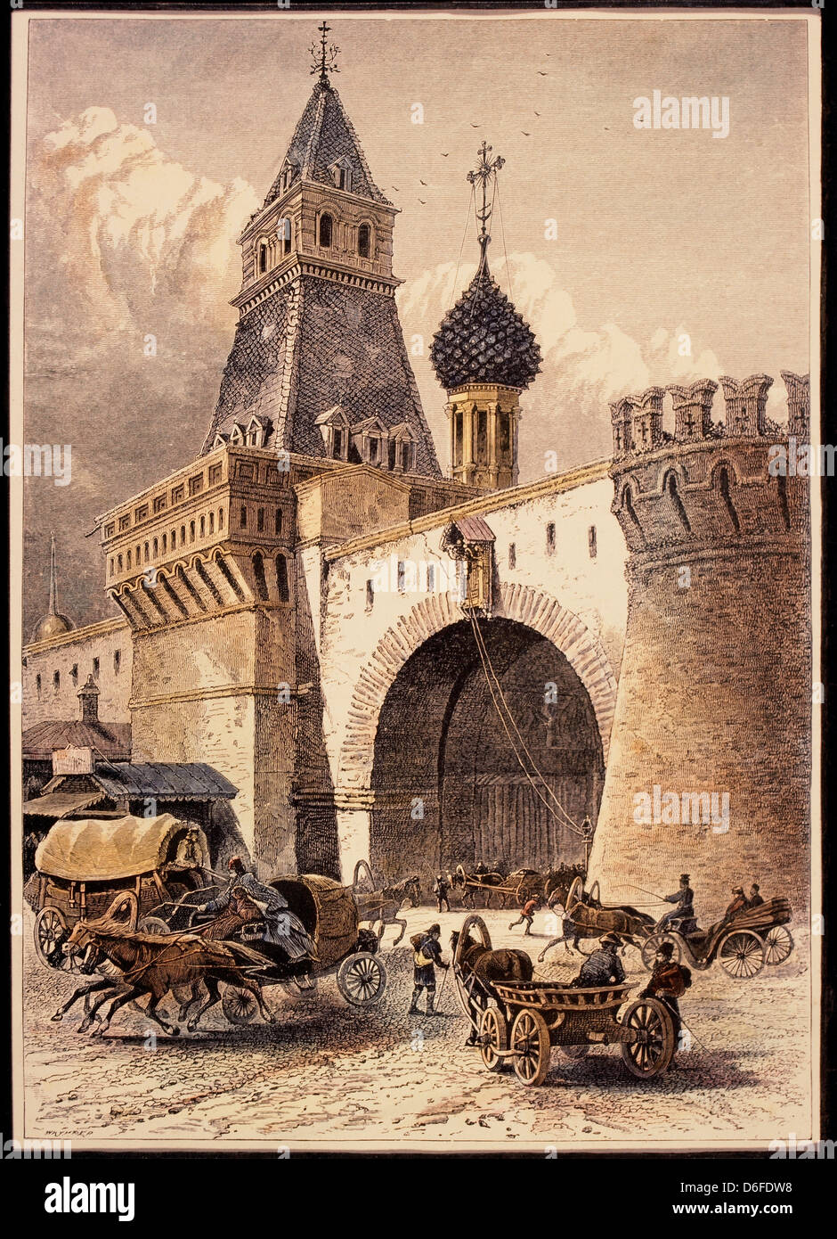 Nikolsky Tor, Moskau, handkolorierten Kupferstich ca. 1875 Stockfoto