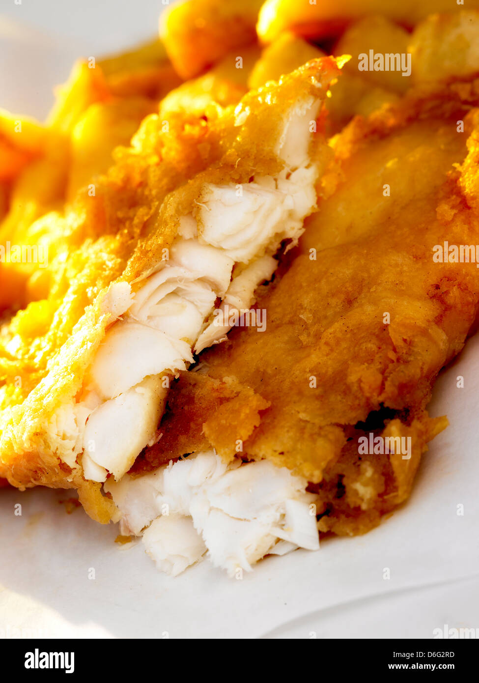Fisch und chips / Kabeljau in Teig Stockfoto