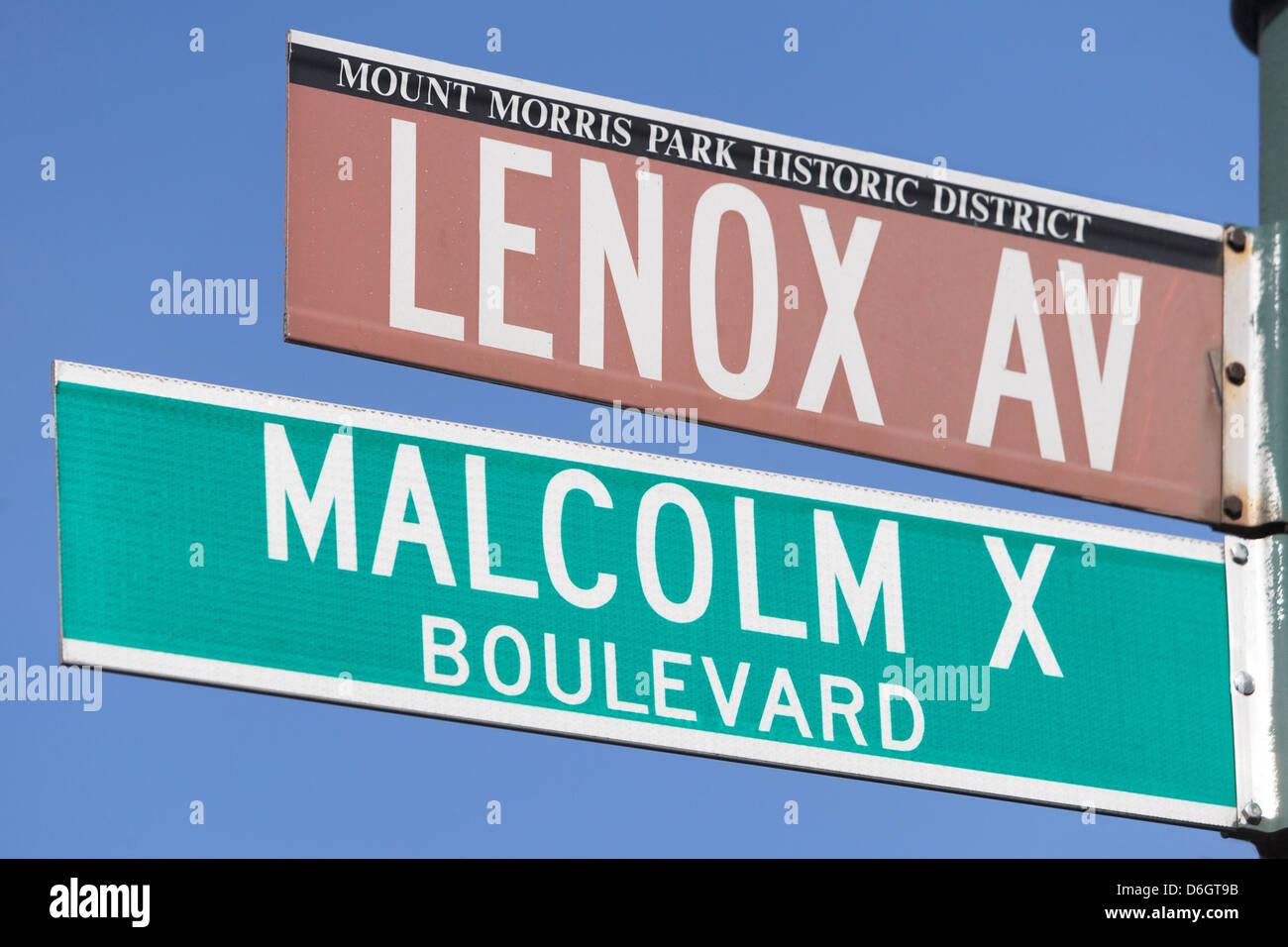 Lenox Avenue und Malcolm X Straße Zeichen Stockfoto