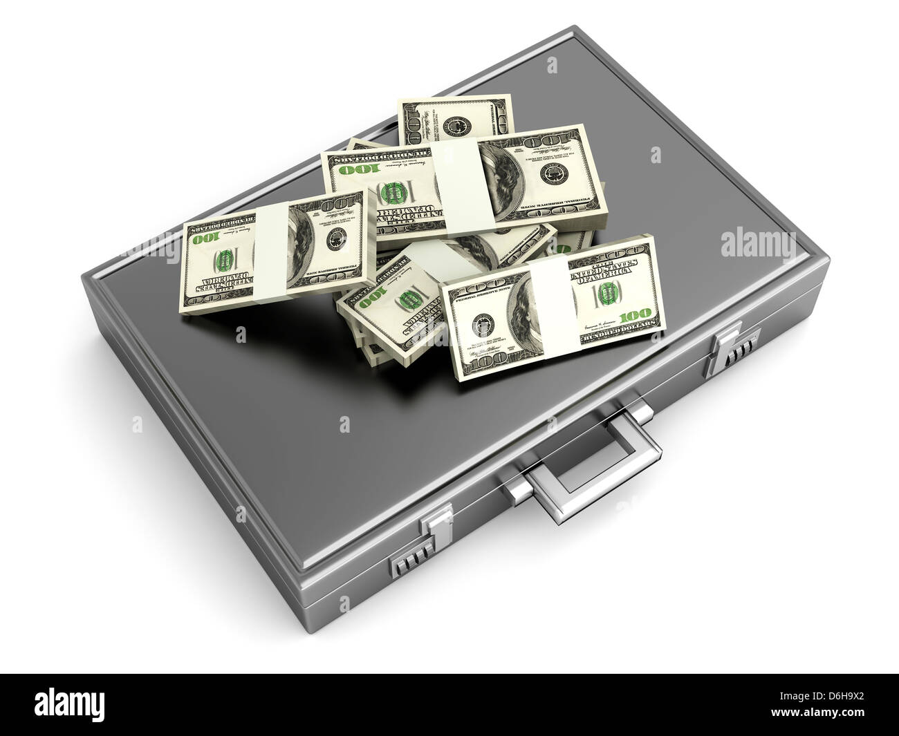 Eine Aktentasche und US-Dollar in Bar. 3D gerenderte Darstellung. Stockfoto