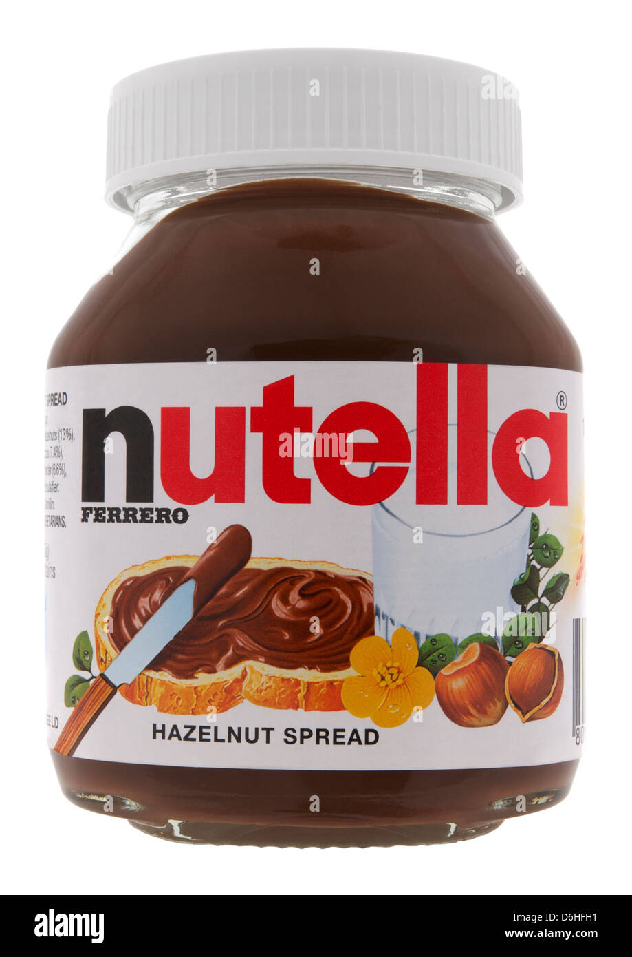 Glas Nutella Haselnuss Schokolade verteilt auf weißem Hintergrund ... Glas Nutella Haselnuss Schokolade verteilt auf weißem Hintergrund ...